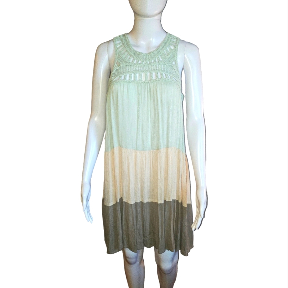 MITTO SHOP Crochet Upper Multicolored Tiered Mini Dress Size Medium.